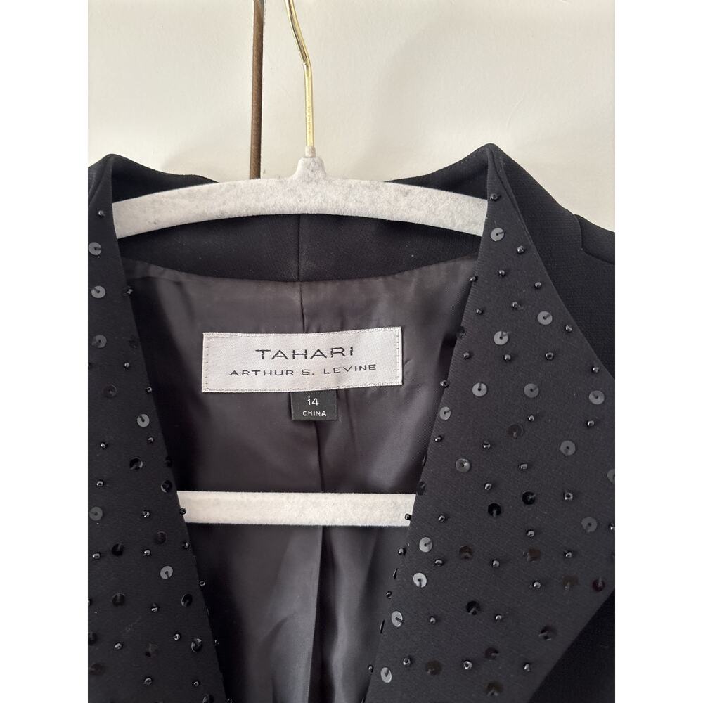 Tahari Black Beaded Lapel Blazer Size 14 - Picture 5 of 11